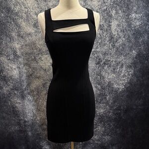 Helmut Lang black viscose body on asymmetrical cut out tank dress